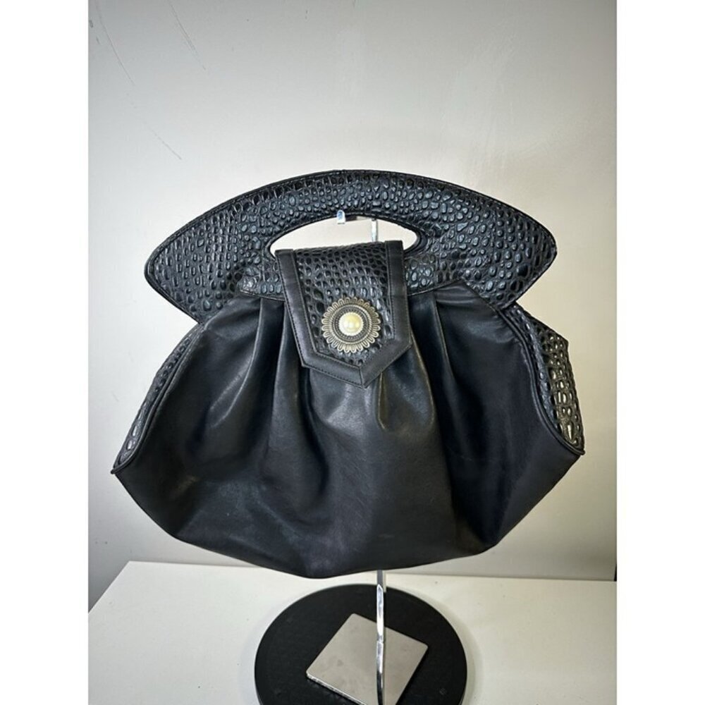EURO Lambskin Black 70s 80s Vintage Diamond Handbag Shoulder Bag Vintage